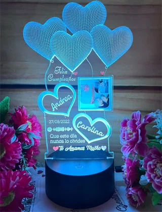 Lámpara LED Corazones y dedicatoria · Fotografía 2